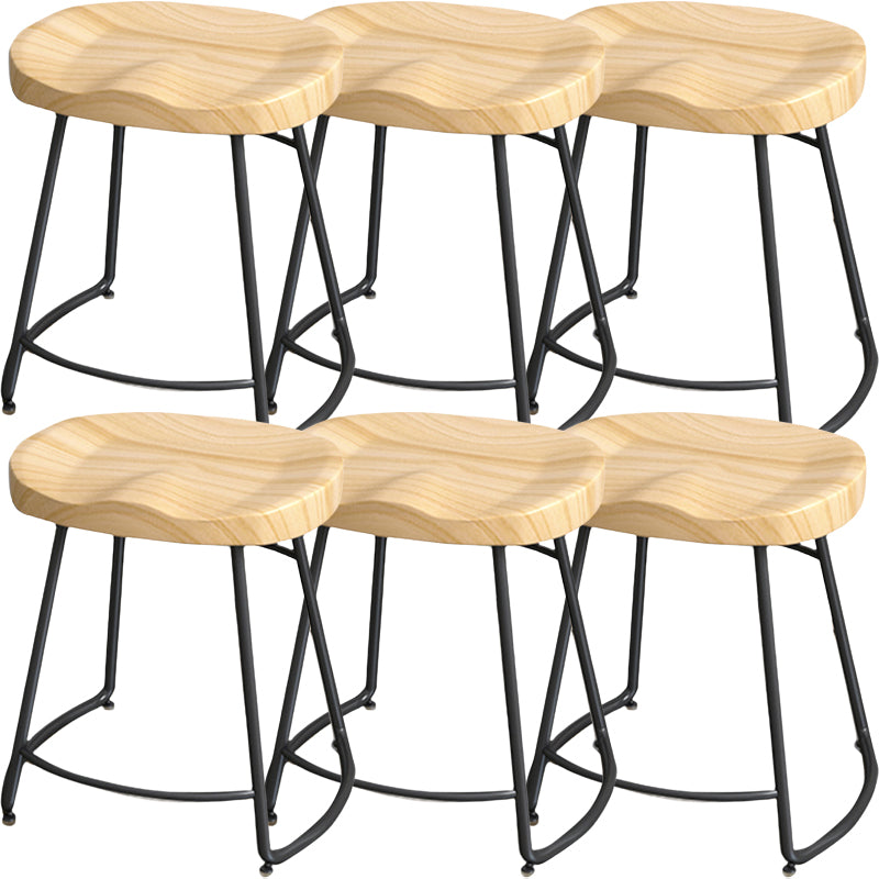 Solid Wood Backless Bar Chair Industrial Armless Metal Legs Bar Stool