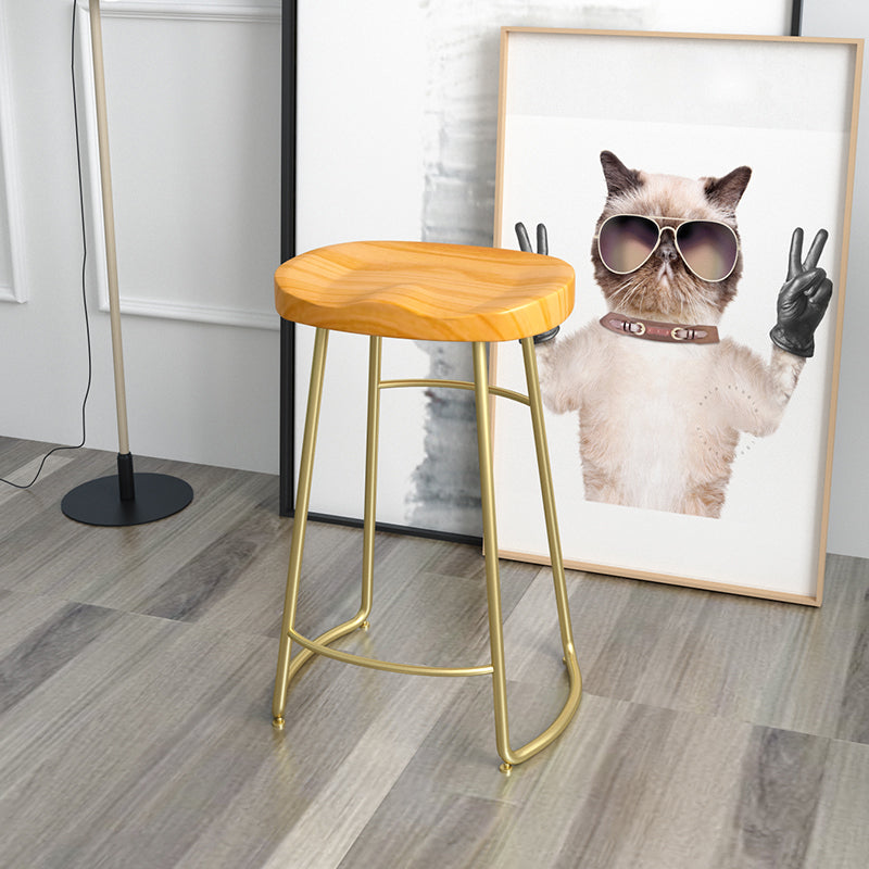 Solid Wood Backless Bar Chair Industrial Armless Metal Legs Bar Stool