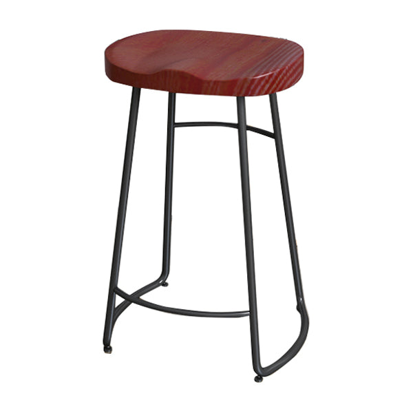 Solid Wood Backless Bar Chair Industrial Armless Metal Legs Bar Stool
