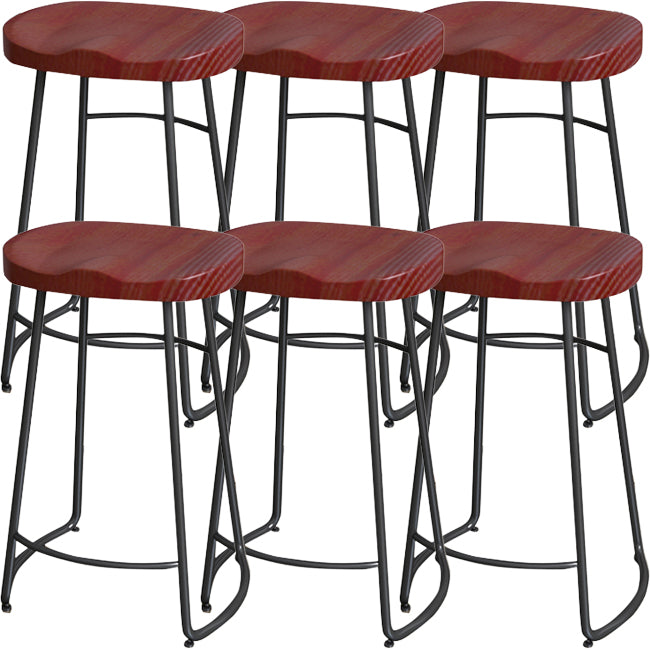 Solid Wood Backless Bar Chair Industrial Armless Metal Legs Bar Stool