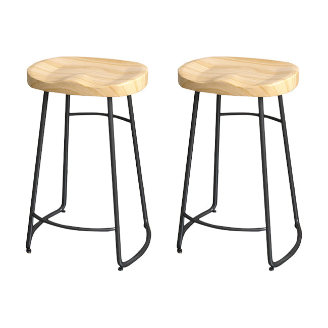 Solid Wood Backless Bar Chair Industrial Armless Metal Legs Bar Stool