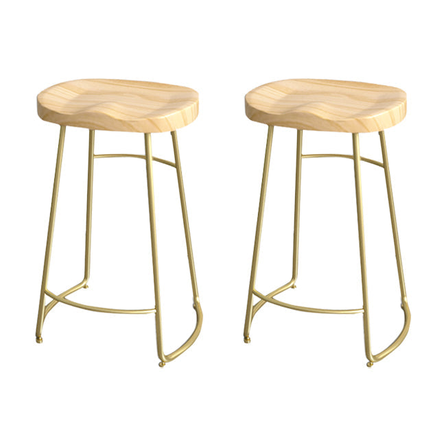 Solid Wood Backless Bar Chair Industrial Armless Metal Legs Bar Stool