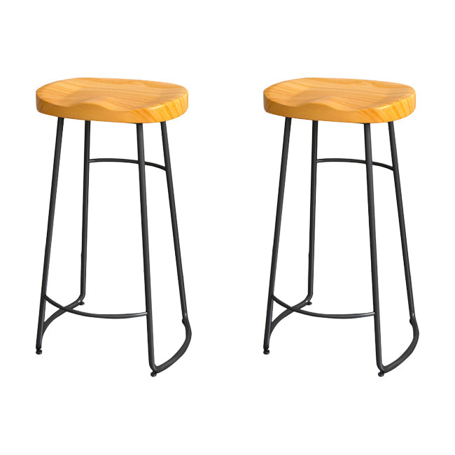 Solid Wood Backless Bar Chair Industrial Armless Metal Legs Bar Stool
