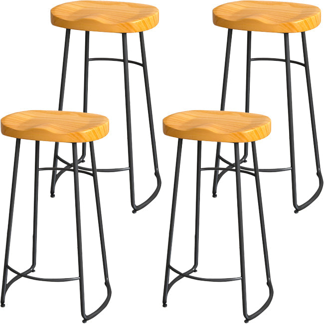 Solid Wood Backless Bar Chair Industrial Armless Metal Legs Bar Stool