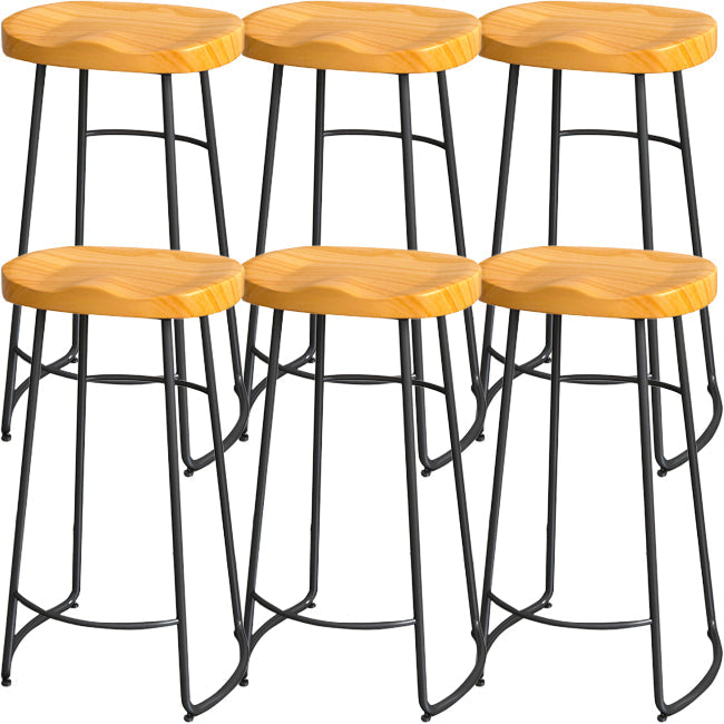Solid Wood Backless Bar Chair Industrial Armless Metal Legs Bar Stool