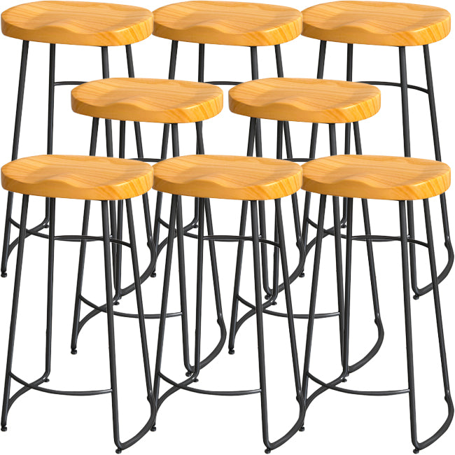 Solid Wood Backless Bar Chair Industrial Armless Metal Legs Bar Stool