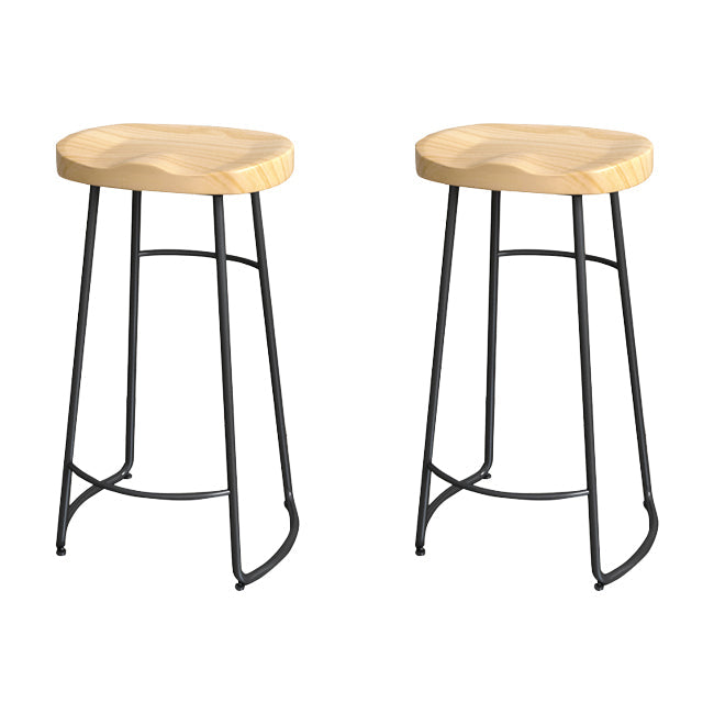 Solid Wood Backless Bar Chair Industrial Armless Metal Legs Bar Stool