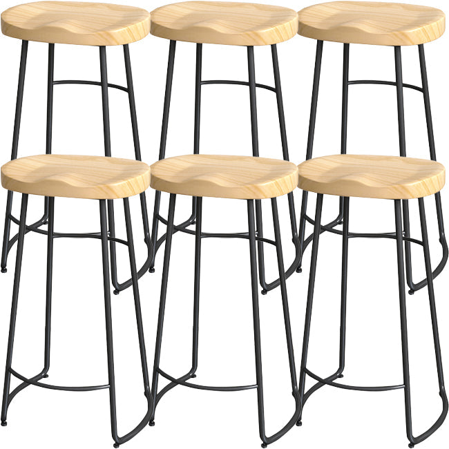 Solid Wood Backless Bar Chair Industrial Armless Metal Legs Bar Stool