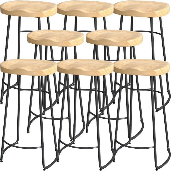 Solid Wood Backless Bar Chair Industrial Armless Metal Legs Bar Stool