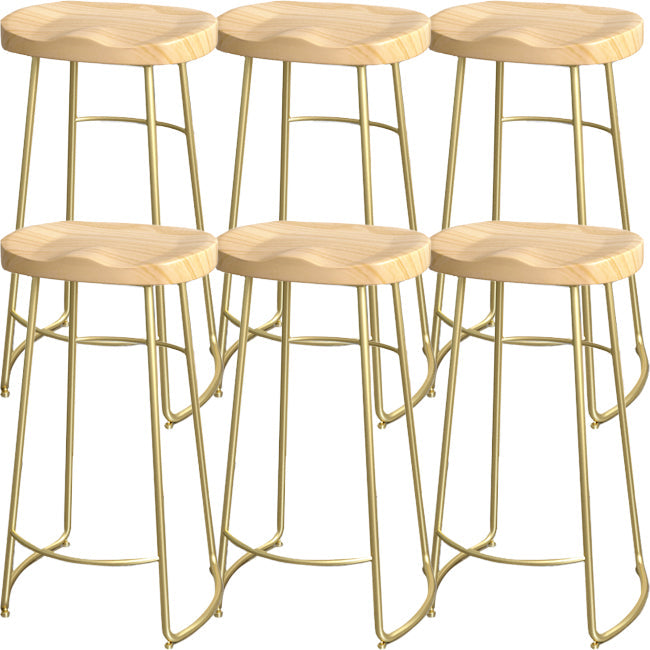 Solid Wood Backless Bar Chair Industrial Armless Metal Legs Bar Stool
