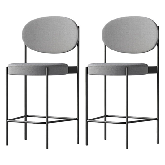 Contemporary Metal Barstool Fabric Stool Low Back in Matte Finish with 4 Legs Cotton 2 Piece Set