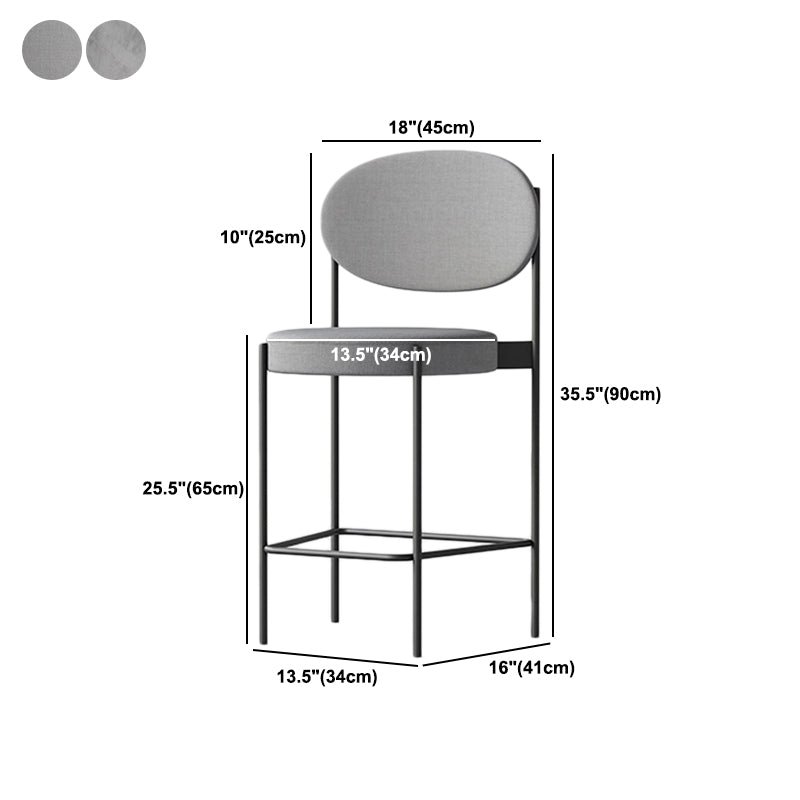 Contemporary Metal Barstool Fabric Stool Low Back in Matte Finish with 4 Legs