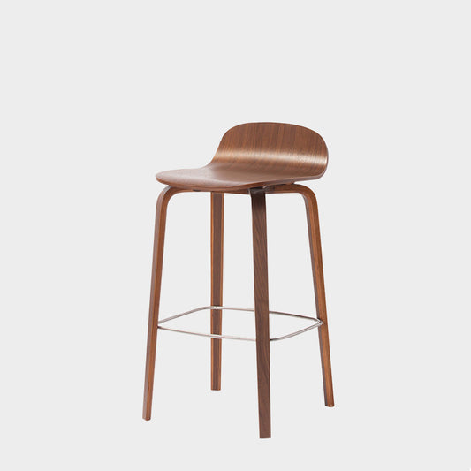 Contemporary Beech Wood Bar Stool Low Back Stool for Living Room Walnut 1 Piece
