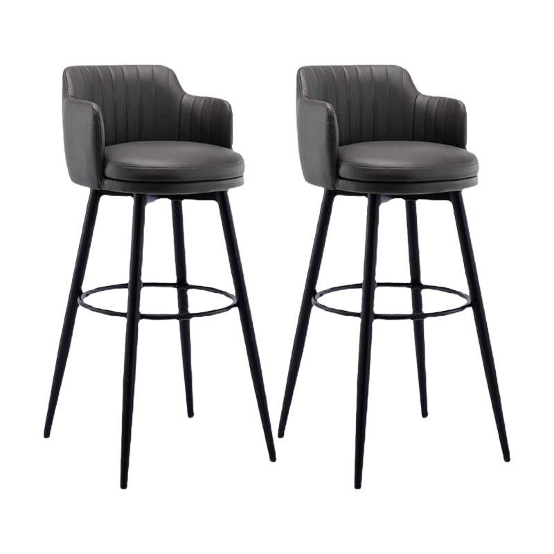 Contemporary Swivel Bar Stool Upholstered Leather Stools with Footrest Black 2 Piece Set Clearhalo 'Bar Furniture' 'Bar Stools' 'bar_stools' 'furn' 'furn_bar_stools' 'Furniture' 'Kitchen & Dining Furniture' 5988959