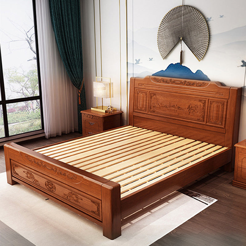 84.65 inch Wide Traditional Bed Frame Rubberwood Panel Bed with Headboard