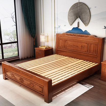 84.65 inch Wide Traditional Bed Frame Rubberwood Panel Bed with Headboard