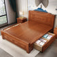84.65 inch Wide Traditional Bed Frame Rubberwood Panel Bed with Headboard