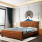 84.65 inch Wide Traditional Bed Frame Rubberwood Panel Bed with Headboard
