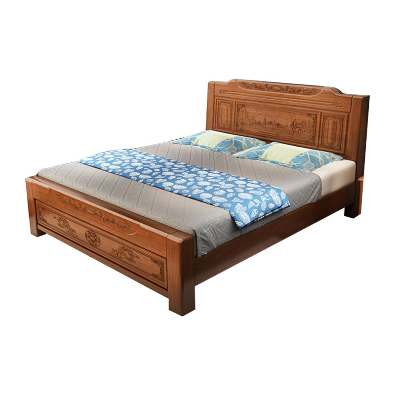 84.65 inch Wide Traditional Bed Frame Rubberwood Panel Bed with Headboard