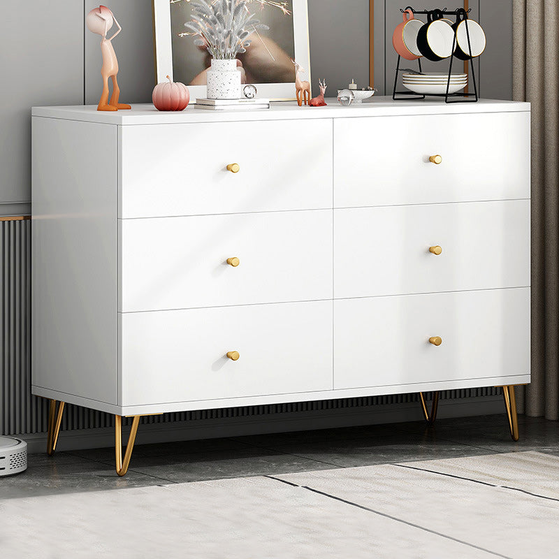 Contemporary White Wooden Chest with Drawers and Metal Legs Accent Chest
