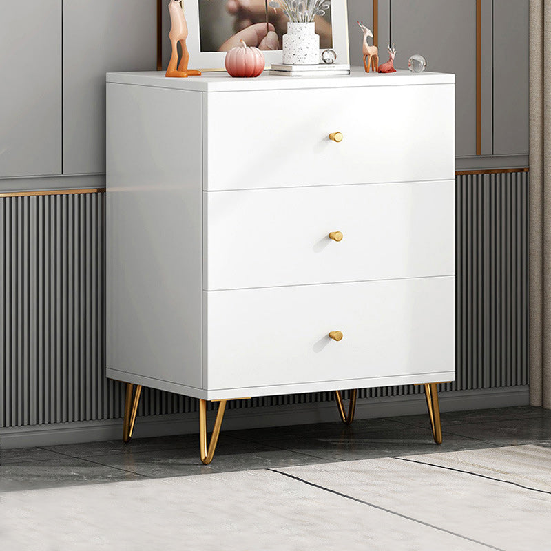 Contemporary White Wooden Chest with Drawers and Metal Legs Accent Chest