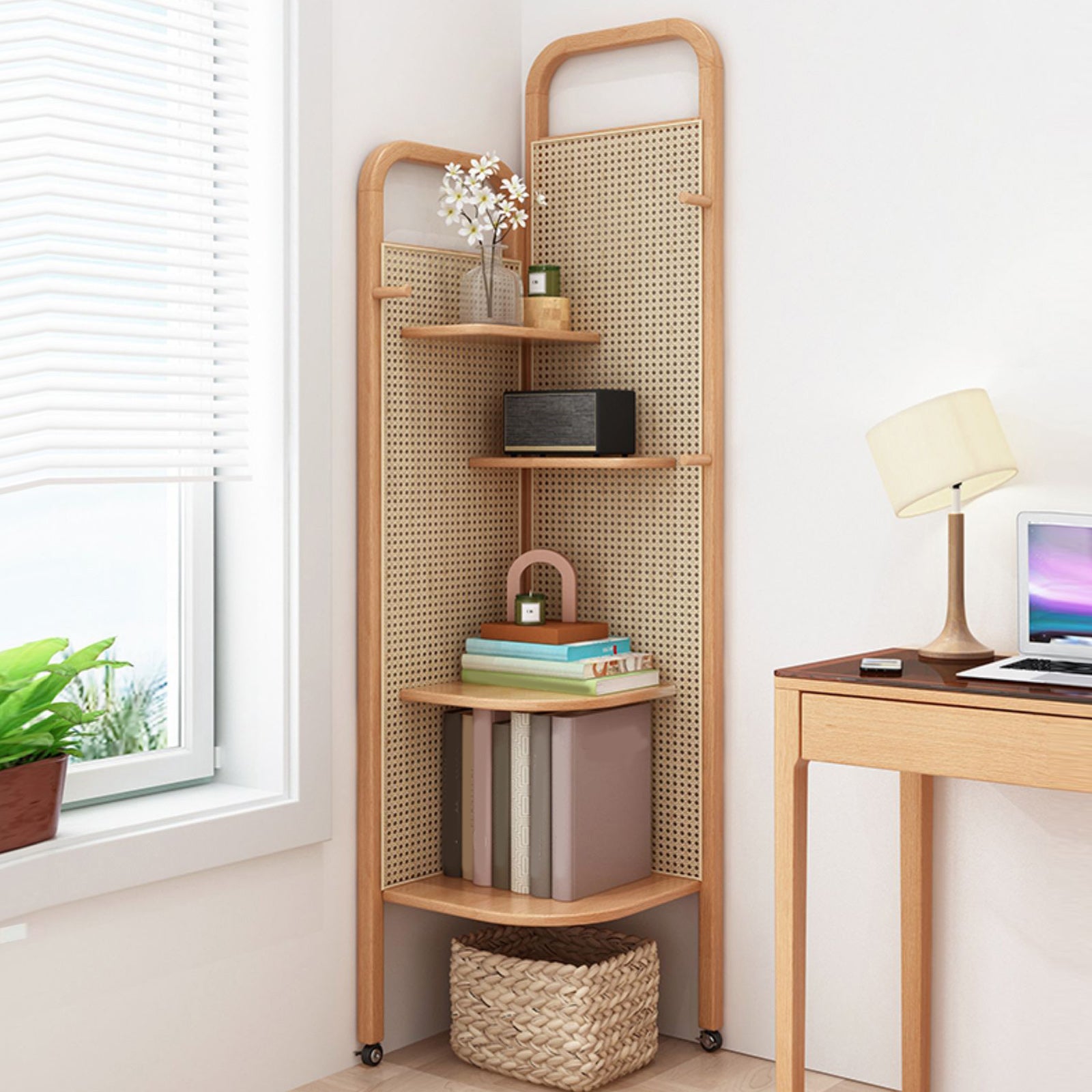 Mid-Century Modern Storage Cabinet with Adjustable Shelves Cabinet 17"L x 17"W x 71"H Natural Clearhalo 'Cabinets & Chests' 'cabinets_chests' 'furn' 'furn_cabinets_chests' 'Furniture' 'Living Room Furniture' 5995029