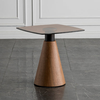 Square Glass Top Coffee Table in Brown Modern Pedestal Cocktail Table 18"L x 18"W x 18"H