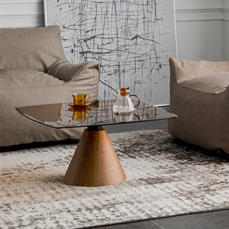 Square Glass Top Coffee Table in Brown Modern Pedestal Cocktail Table Clearhalo 'Coffee & Accent Tables' 'Coffee Tables' 'coffee_tables' 'furn' 'furn_coffee_tables' 'Furniture' 'Living Room Furniture' 5995182