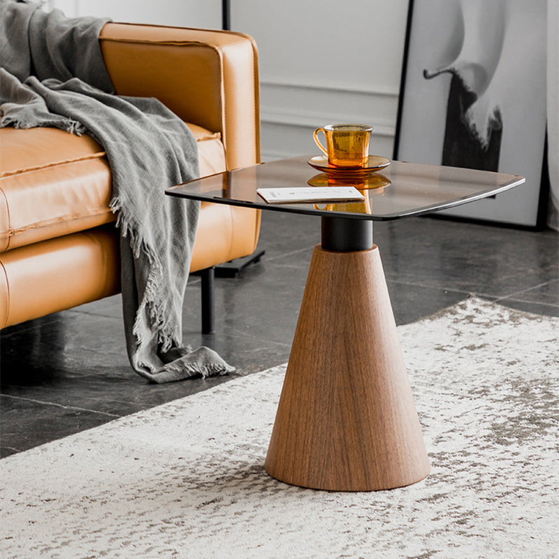 Square Glass Top Coffee Table in Brown Modern Pedestal Cocktail Table Clearhalo 'Coffee & Accent Tables' 'Coffee Tables' 'coffee_tables' 'furn' 'furn_coffee_tables' 'Furniture' 'Living Room Furniture' 5995183