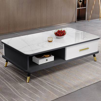 Modernism Rectangular Glass Top Coffee Table 1-Shelf 2-Drawer Cocktail Table Grey Clearhalo 'Coffee & Accent Tables' 'Coffee Tables' 'coffee_tables' 'furn' 'furn_coffee_tables' 'Furniture' 'Living Room Furniture' 5995200