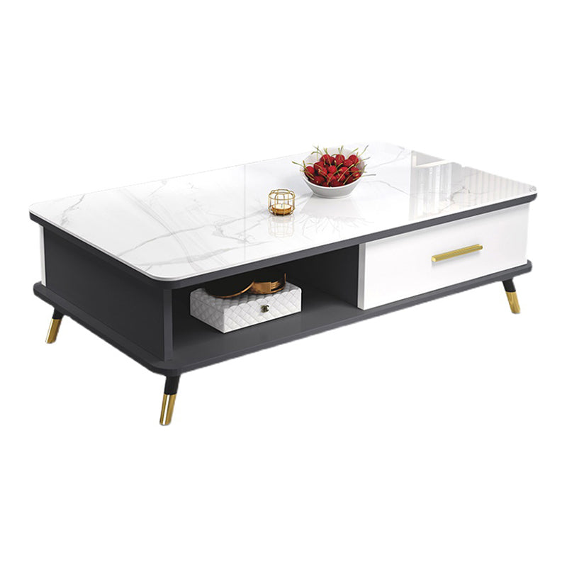 Modernism Rectangular Glass Top Coffee Table 1-Shelf 2-Drawer Cocktail Table Clearhalo 'Coffee & Accent Tables' 'Coffee Tables' 'coffee_tables' 'furn' 'furn_coffee_tables' 'Furniture' 'Living Room Furniture' 5995202