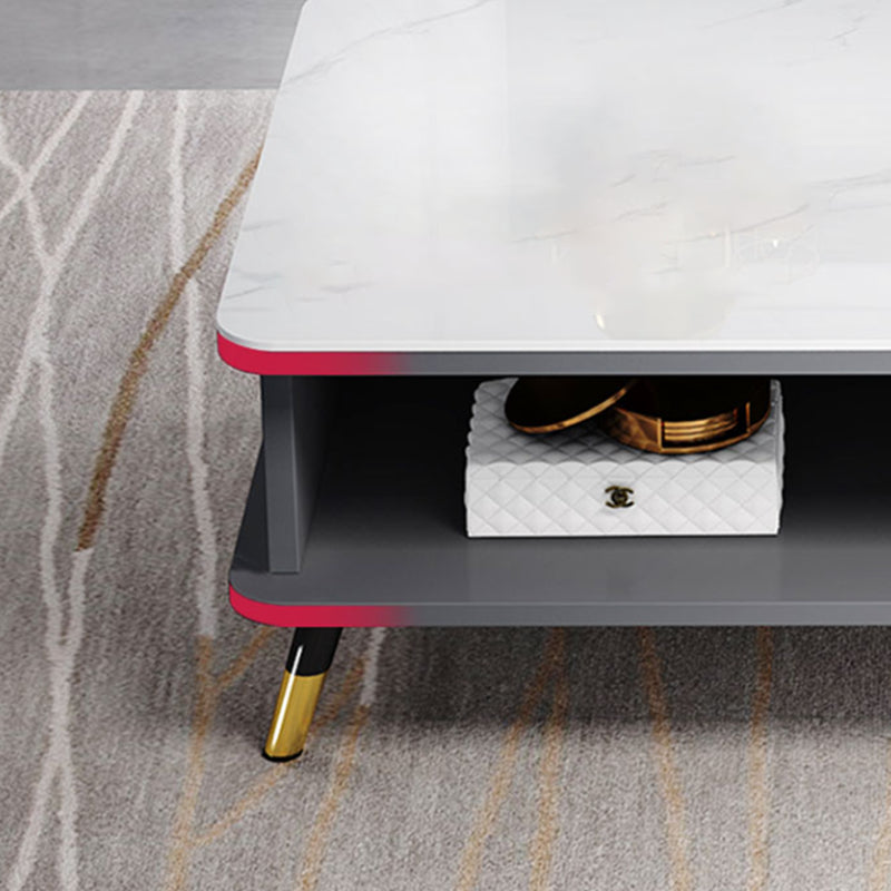 Modernism Rectangular Glass Top Coffee Table 1-Shelf 2-Drawer Cocktail Table Clearhalo 'Coffee & Accent Tables' 'Coffee Tables' 'coffee_tables' 'furn' 'furn_coffee_tables' 'Furniture' 'Living Room Furniture' 5995205