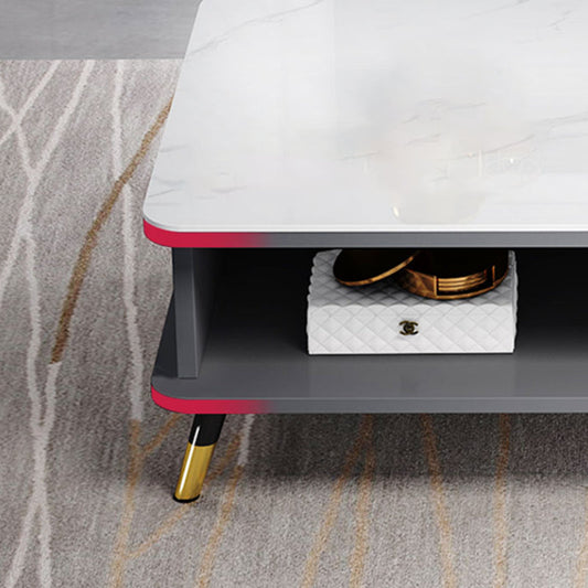 Modernism Rectangular Glass Top Coffee Table 1-Shelf 2-Drawer Cocktail Table Clearhalo 'Coffee & Accent Tables' 'Coffee Tables' 'coffee_tables' 'furn' 'furn_coffee_tables' 'Furniture' 'Living Room Furniture' 5995205