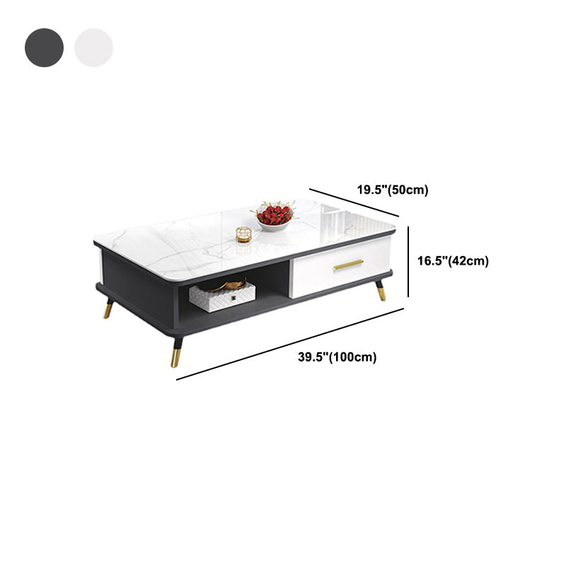Modernism Rectangular Glass Top Coffee Table 1-Shelf 2-Drawer Cocktail Table Clearhalo 'Coffee & Accent Tables' 'Coffee Tables' 'coffee_tables' 'furn' 'furn_coffee_tables' 'Furniture' 'Living Room Furniture' 5995209