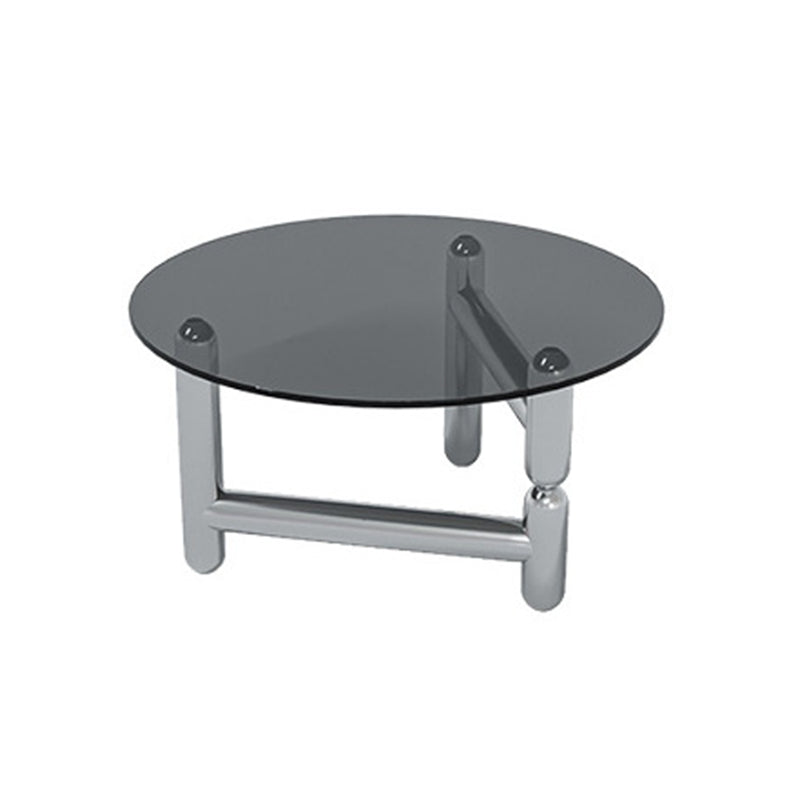 Table basse ronde en verre et acier, 3 pieds, 1 table basse simple