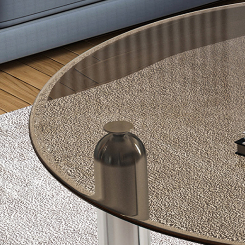 Table basse ronde en verre et acier, 3 pieds, 1 table basse simple