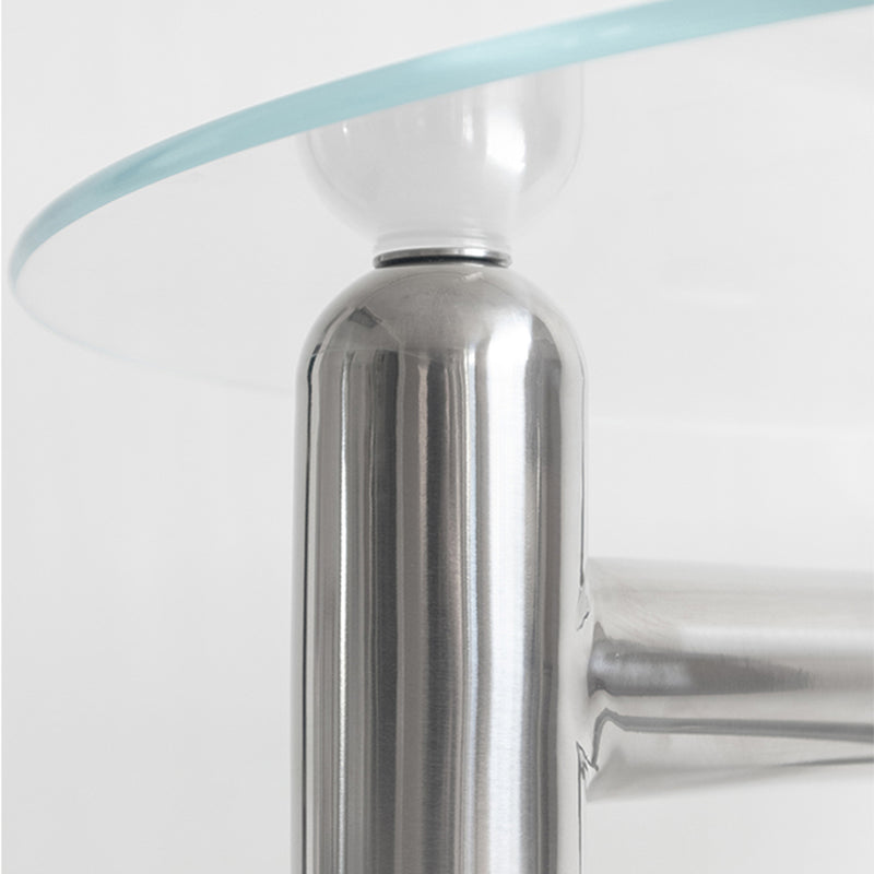Table basse ronde en verre et acier, 3 pieds, 1 table basse simple