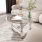 Table basse ronde en verre et acier, 3 pieds, 1 table basse simple