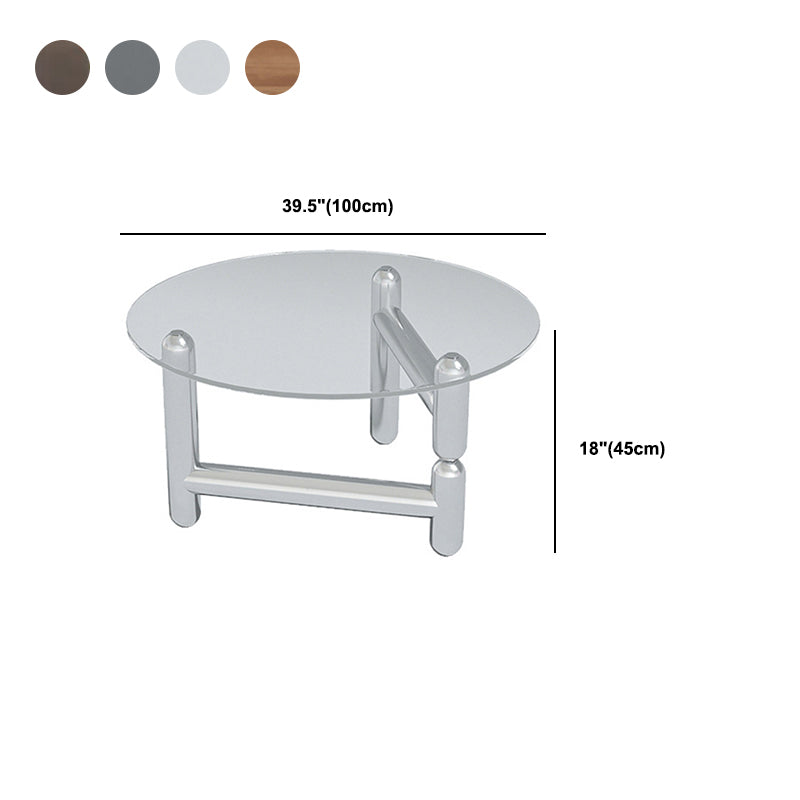 Table basse ronde en verre et acier, 3 pieds, 1 table basse simple