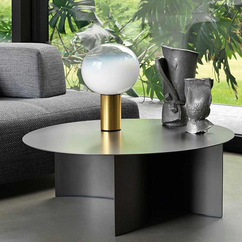 Mid-Century Modern Iron Coffee Table Black Round Cocktail Table 35.5"L x 35.5"W x 14"H Clearhalo 'Coffee & Accent Tables' 'Coffee Tables' 'coffee_tables' 'furn' 'furn_coffee_tables' 'Furniture' 'Living Room Furniture' 5995306