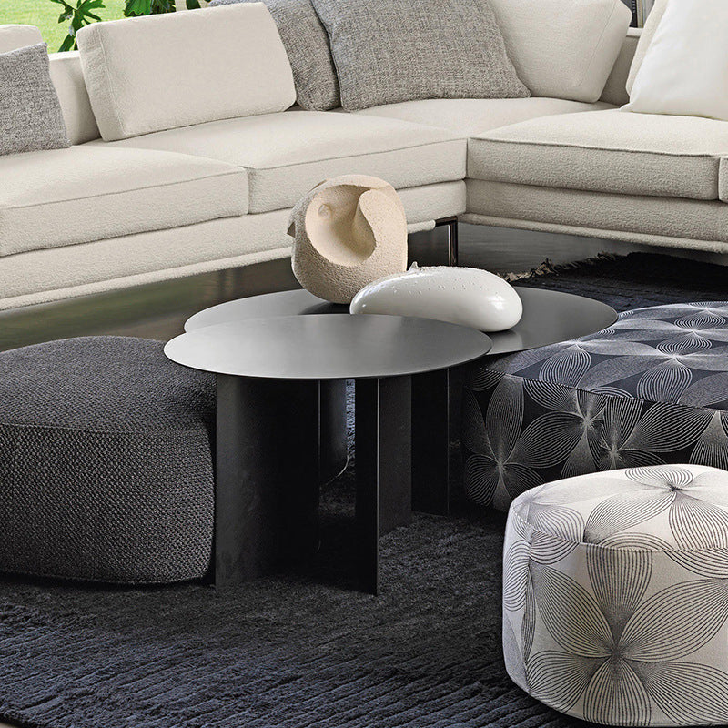 Mid-Century Modern Iron Coffee Table Black Round Cocktail Table Clearhalo 'Coffee & Accent Tables' 'Coffee Tables' 'coffee_tables' 'furn' 'furn_coffee_tables' 'Furniture' 'Living Room Furniture' 5995307