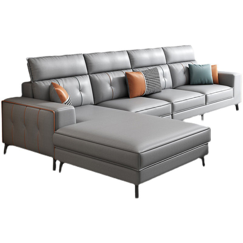 Modern 5-seat Faux Leather Sectional Square Arm Sectional with 4 Pillows Clearhalo 'furn' 'furn_sectionals' 'Furniture' 'Living Room Furniture' 'Sectionals' 5995356