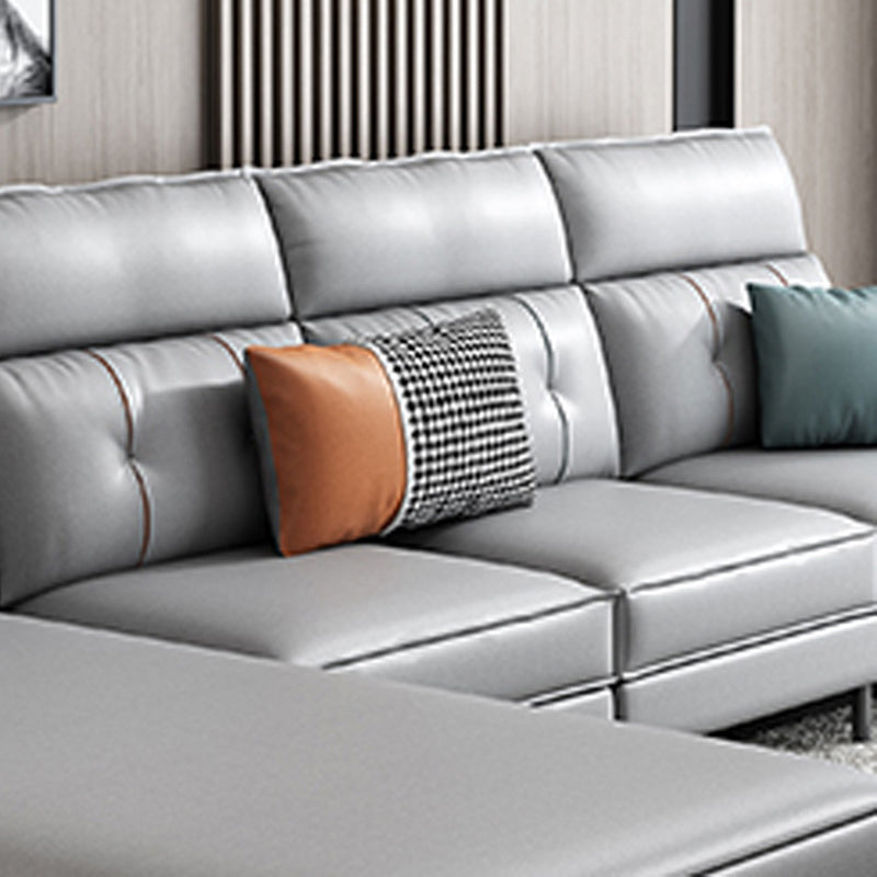 Modern 5-seat Faux Leather Sectional Square Arm Sectional with 4 Pillows Clearhalo 'furn' 'furn_sectionals' 'Furniture' 'Living Room Furniture' 'Sectionals' 5995358