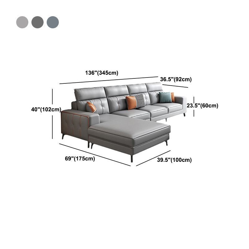 Modern 5-seat Faux Leather Sectional Square Arm Sectional with 4 Pillows Clearhalo 'furn' 'furn_sectionals' 'Furniture' 'Living Room Furniture' 'Sectionals' 5995361