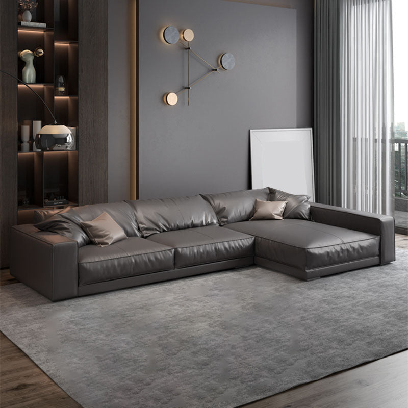 Square Arm Sectional Sofa Contemporary 3-seater Leather Sectional Black Right Clearhalo 'furn' 'furn_sectionals' 'Furniture' 'Living Room Furniture' 'Sectionals' 5995363