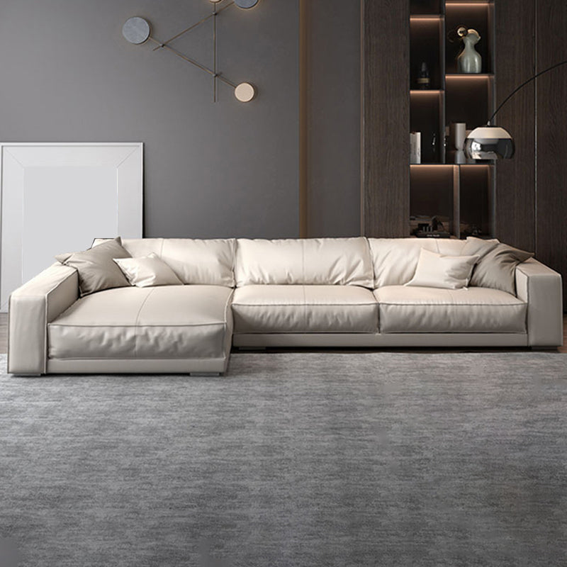 Square Arm Sectional Sofa Contemporary 3-seater Leather Sectional White Left Clearhalo 'furn' 'furn_sectionals' 'Furniture' 'Living Room Furniture' 'Sectionals' 5995364