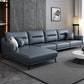 Blue Pillow Back Sectional Genuine Leather L-shape 3/4-Seat Sectional