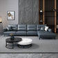 Blue Pillow Back Sectional Genuine Leather L-shape 3/4-Seat Sectional