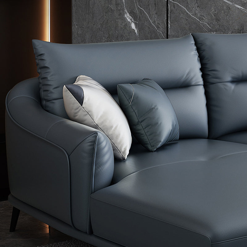 Blue Pillow Back Sectional Genuine Leather L-shape 3/4-Seat Sectional