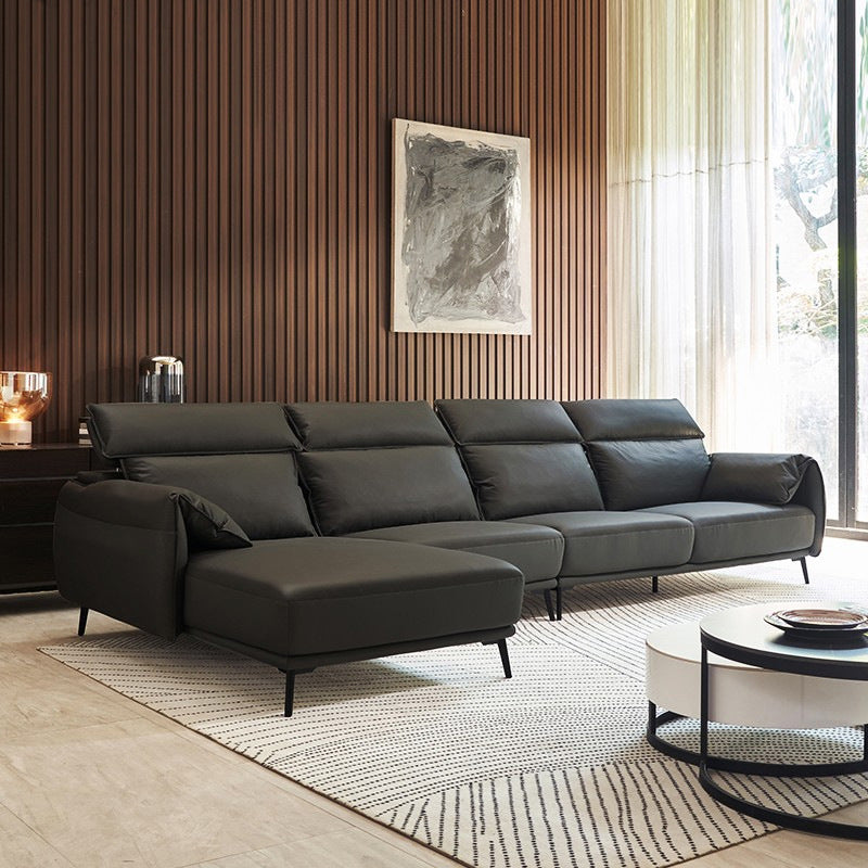 Sofá de brazo de almohada de almohada de cuero de cuero genuino